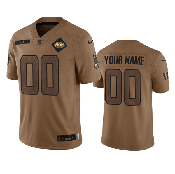 Men%27s New York Jets Active Player Custom 2023 Brown Salute To Setvice Limited Football Stitched Jersey